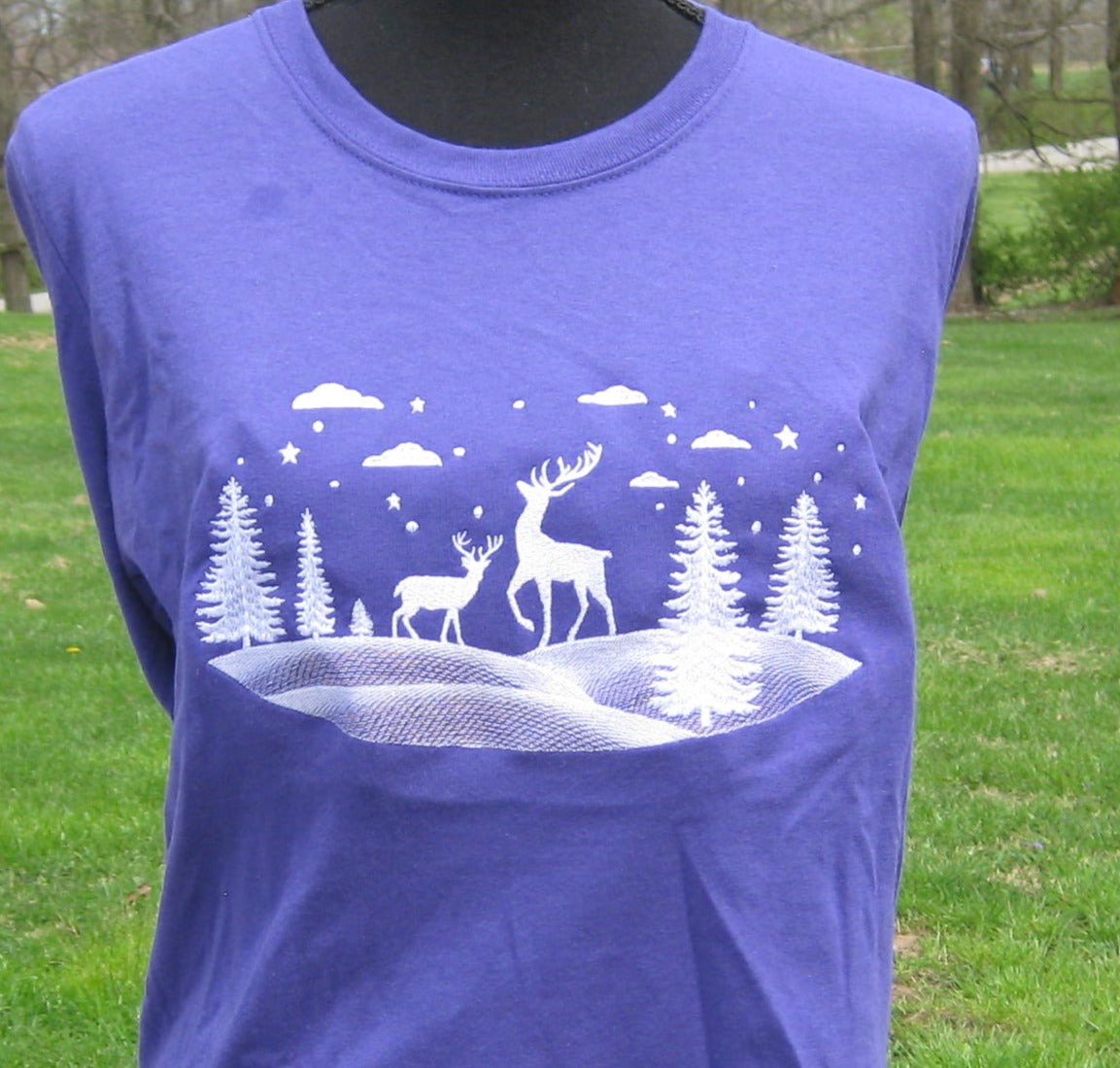 Winter Deer Scene long with – sleeve Ties Family Stitched t-shirt
